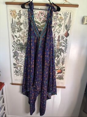 Deep Blue Paisley V-Neck Tie-Strap Jumpsuit Romper